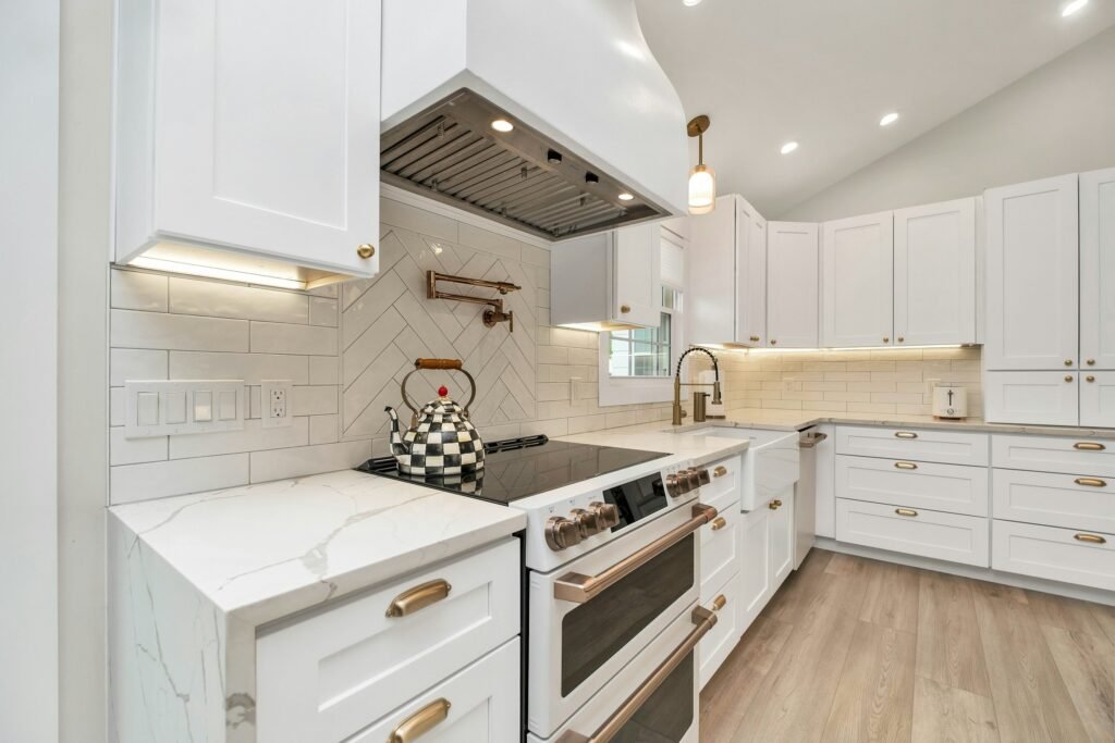 Finished modular kitchen with island manufactured and installed by My Interior Company