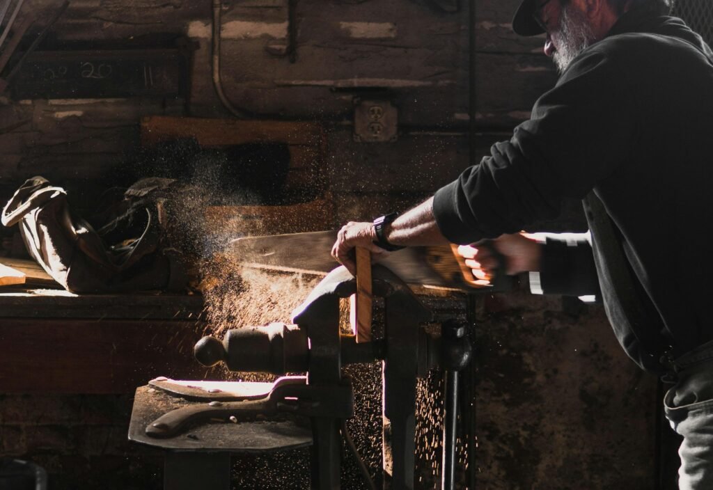 Panel saw cutting boards to approved production dimensions in the factory